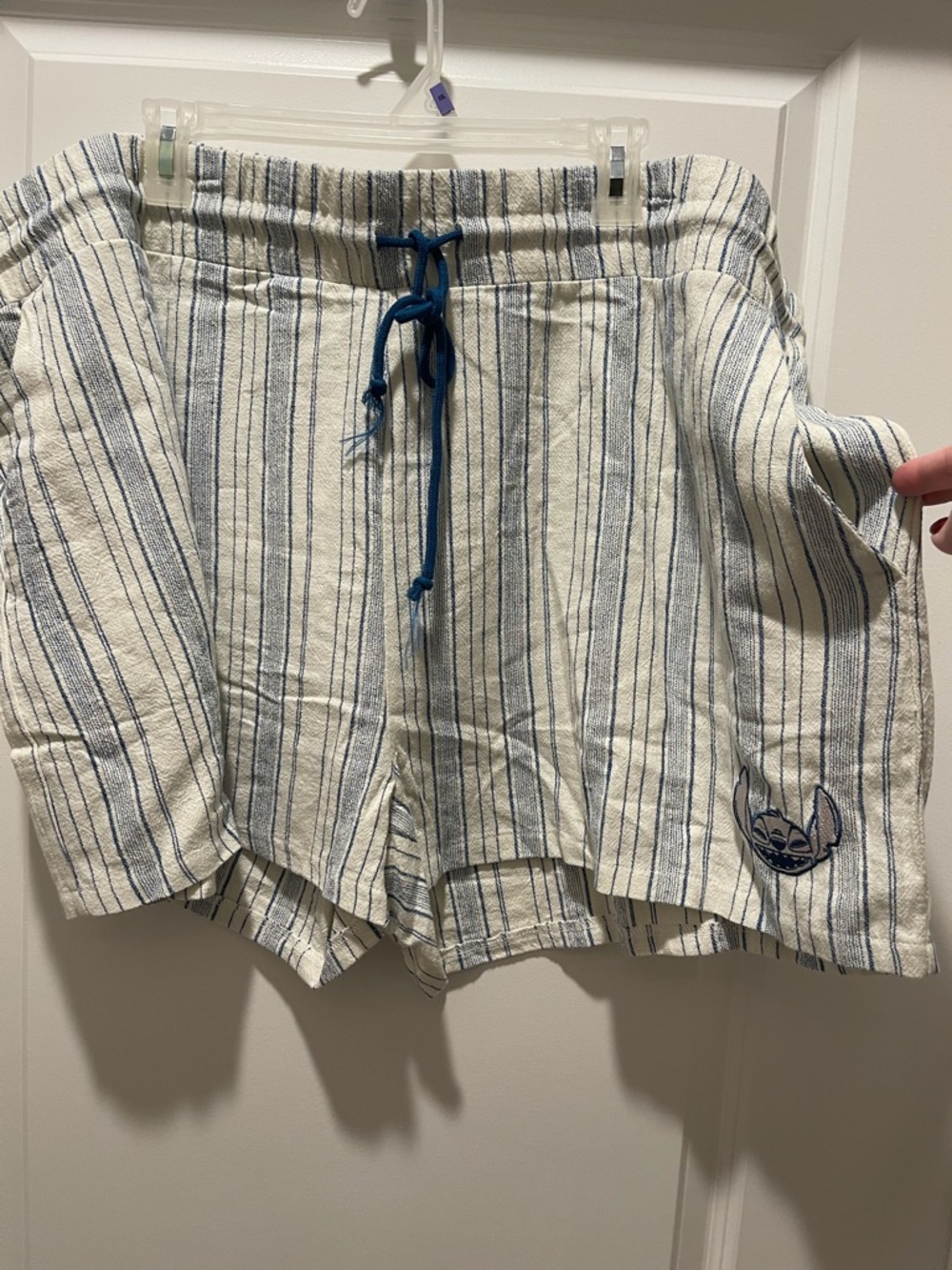 Disney Stitch Cream and Navy Striped Shorts with Drawstring Waist